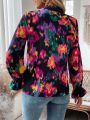 SHEIN LUNE Tie-dye Lace Patchwork V-neck Blouse