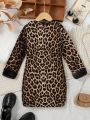 SHEIN Kids Cooltwn Little Girls' Leopard Print Long Sleeve Dress