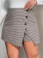 SHEIN Privé Plus Size Button-Front Wrap Plaid Skort