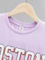 SHEIN Kids EVRYDAY Tween Boys' Loose Fit Casual Round Neck Short Sleeve T-Shirt With Letter Print