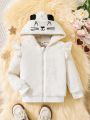 Young Girl Cartoon Embroidery 3D Ear Design Ruffle Trim Hoodie