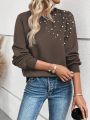 Pearl Beaded Round Neck Sweatshirt