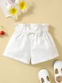 Baby Bow Front Paper Bag Waist Denim Shorts