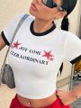 SHEIN Coolane White T-shirt With Slogan And Pattern Print