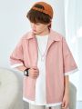 SHEIN Kids KDOMO Tween Boy Casual Color Block Sleeves Button Down Loose Fit Shirt