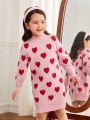 SHEIN Kids KDOMO Toddler Girls' Loose Fit Half-hight Collar Pullover Sweater Dress With Long Sleeves In College Style