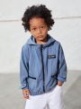 SHEIN Kids Cooltwn Boys Casual Loose And Versatile Hooded Jacket With English Woven Label