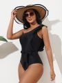 SHEIN Swim Chicsea Women's One Shoulder Ruffle Decoration One-piece Swimsuit