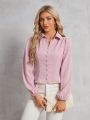 SHEIN Frenchy Women'S Solid Color Puff Sleeve Shirt