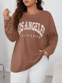 SHEIN Essnce Women's Large Size Monogram Drop Shoulder Long Sleeve T-shirt