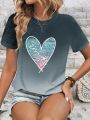 Women's Gradient Heart Pattern Short Sleeve T-shirt