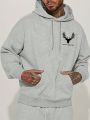 Men'S Antlers Printed Fleece Lined Hoodie For Winter