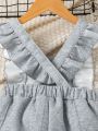SHEIN Kids FANZEY Little Girls' Texture Fabric Short Sleeves Jumpsuit