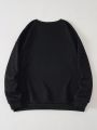 Women's Plus Size Letter Printed Oversized Fleece Sweatshirt With Drop Shoulder