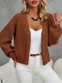 SHEIN Frenchy Solid Color Drop Shoulder Button Front Cardigan