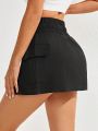 SHEIN Daily&Casual Drawstring Wide Waist Asymmetrical Hem Athletic Skort