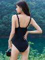 One Piece Swimsuit With Bowknot And Underwire Detail