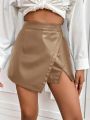 SHEIN Privé Women's Asymmetrical Hem Pu Skirt Pants