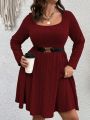 SHEIN CURVE+ Plus Size Women's Ribbed Long Sleeve Bodycon Dress