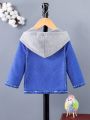 Baby Boy Imitation Denim Print Daily Casual Long-Sleeved Hooded Top