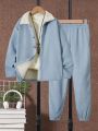 SHEIN Kids EVRYDAY Tween Boy 1pc Borg Collar Thermal Lined Jacket & 1pc Pants