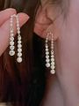2pcs Unique & Luxury Zirconia & Pearl Inlaid Tassel Earrings Suitable For Daily Wear