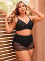 SHEIN Swim Basics Plus Size Women's Solid Color Swimsuit 3pcs Set