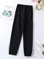 SHEIN Kids HYPEME Girl'S (Big) Contrast Color Waistband Bowknot Detail Long Pants