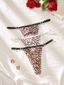 Women's Leopard Print Heart Shaped Buckle Thong Underwear