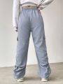 1pc Women's Utility Pocket & Pleated & Straight Leg Pants