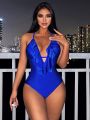 SHEIN Swim Chicsea Deep V-neck Ruffle Trim One-piece Bikini Swimsuit