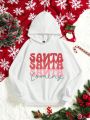 Tween Girl 1pc Letter Graphic Drop Shoulder Hoodie