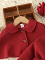 2pcs Baby Girls' Red Woolen Cape Coat For Elegant, Gorgeous, Cute, Daily, And Casual Occasions In Winter