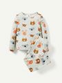 Cozy Cub 4pcs/Set Baby Girl Cute Animal Pattern Tight-Fitting Pajamas With Round Neck Top And Long Pants