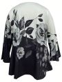 Women'S Plus Size Floral Leaf Print Long Sleeve T-Shirt