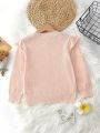 Little Girls' Knit Open Front Cardigan With Ruffle Hem & Eyelet Details