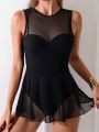 SHEIN Swim Vcay Solid Color Mesh Splicing One-Piece Swimsuit