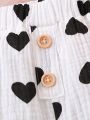 Baby Girls' Comfortable Breathable Black Shorts With Heart Print For Summer