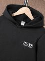 Boys Letter Graphic Kangaroo Pocket Thermal Lined Hoodie & Sweatpants