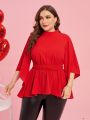 SHEIN Clasi Red Stand Collar Waist Loose Cuffs Plus Size Shirt