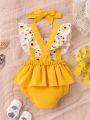 Baby Girl Cute And Fun Heart & Sunflower Print Romper