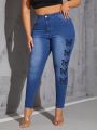 SHEIN SXY Women's Blue Butterfly Plus Size Jeans