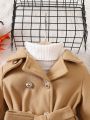 Baby Girl Double Breasted Belted Coat Without Sweater