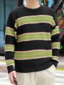 Men'S Striped Drop-Shoulder Long-Sleeved Sweater