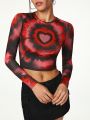 Space University Tie-Dyed Tight-Fit Short Crop Top With Long Sleeve