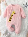 Baby Girl Giraffe & Letter Embroidery Jumpsuit