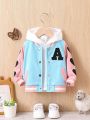 Baby Girl Letter Graphic Colorblock Varsity Jacket Without Hoodie