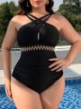 SHEIN Swim Vcay Plus Size Women's One-Piece Swimsuit With Wavy Stripes