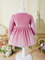 Baby Girls' Velvet Dress With Bow Decoration