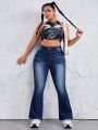 SHEIN ICON Women's Plus Size Denim Bell Bottoms